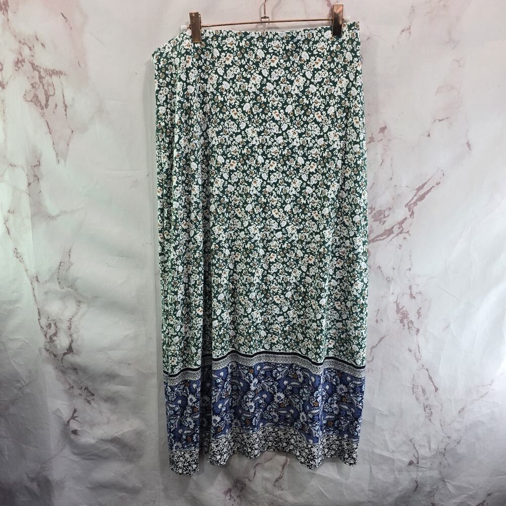 J Jill Skirt Womens Small Green Blue Midi Stretchy Pull On Elastic Wearever
